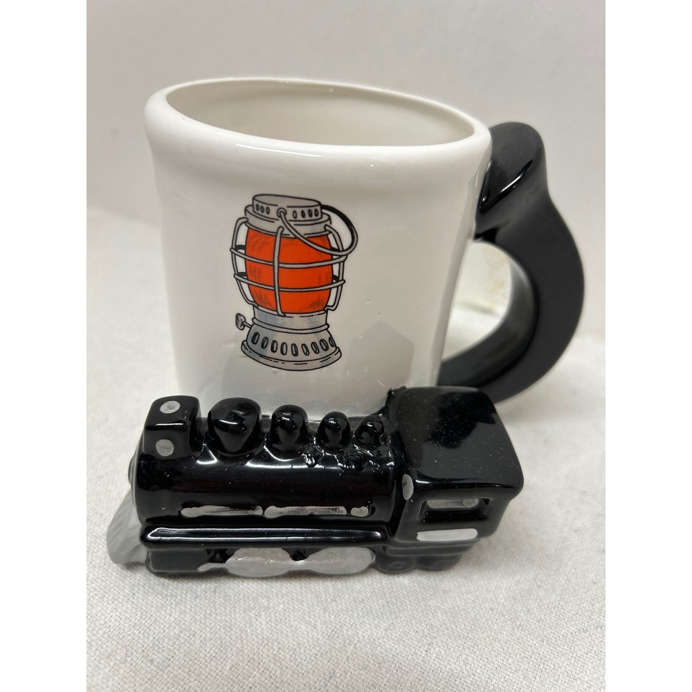 Novelty Train‎ Mug With Lantern Graphic Black Handle Ceramic Coffee Cup